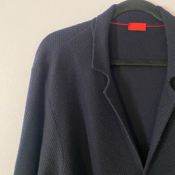 Isaia Napoli Men's size XXL Navy Blue 100% Merino Wool Cardigan Sweater Jacket - Picture 4 of 10